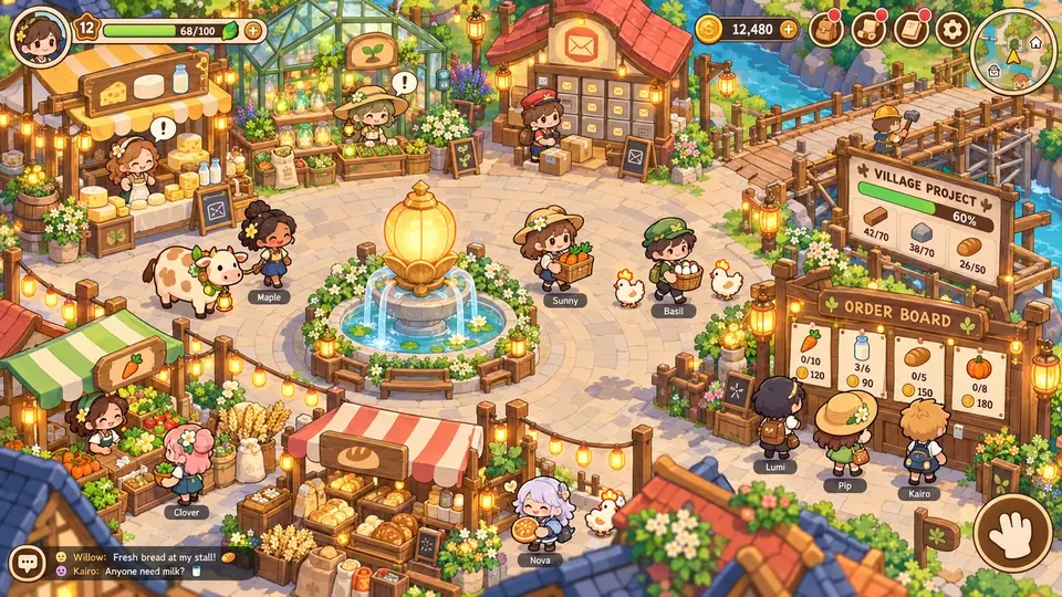 ในเกม Seedglow — ลานหมู่บ้าน